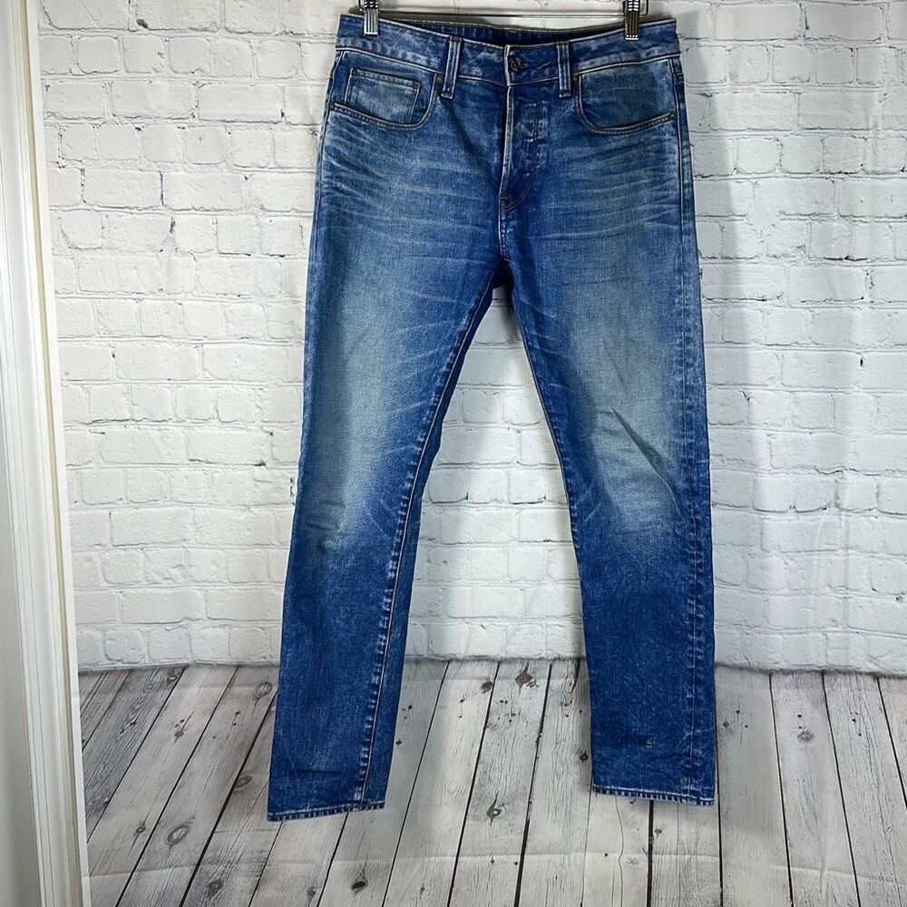 G Star Raw Slim 3301 Jeans Denim Mens W30 x L30 Blue Button‎ Fly Stretch